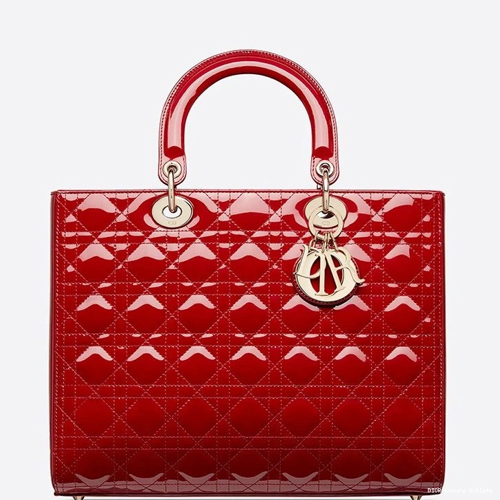 Cheap Calfskin Patent Red Bag Large Gold Lady Cannage Dior 0725 Luxury